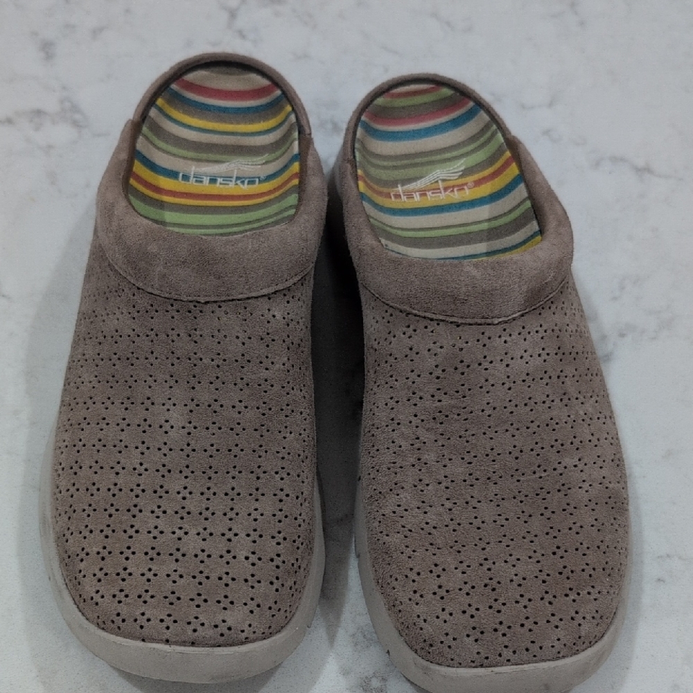 Dansko Taupe Perforated Mules